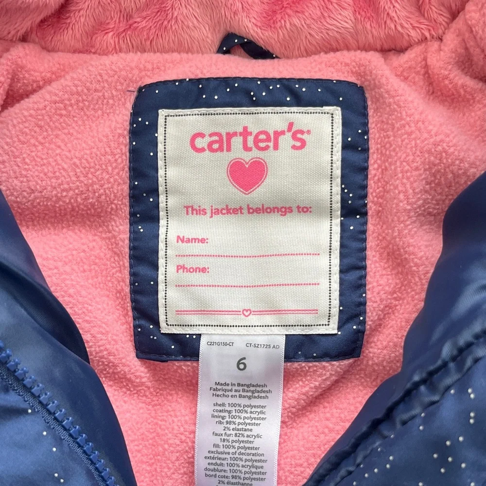 Carter's Girls Blue Jacket with Pink Lining - Picture 2 of 5